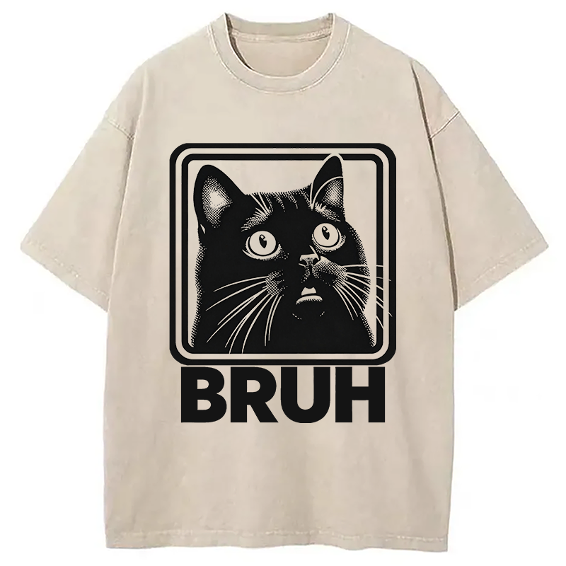 Modecanvas BRUH Cat Washed T-Shirt-modecanvas
