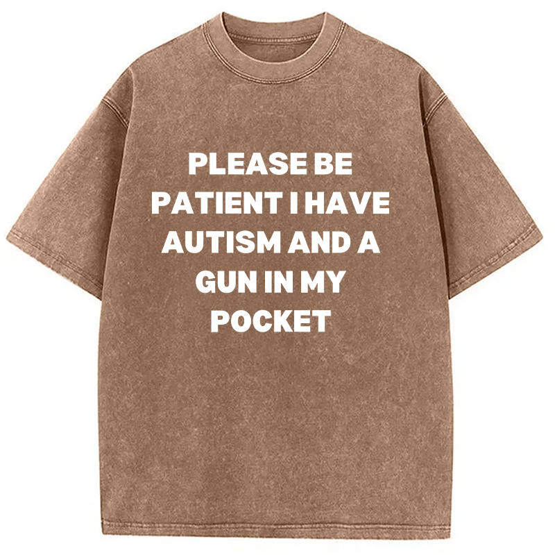 Modecanvas A Gun in My Pocket Washed T-Shirt-modecanvas