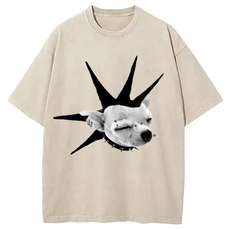 Modecanvas Funny Collar Dog Meme Washed T-Shirt