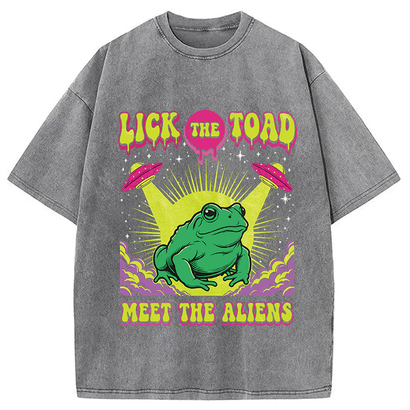 Modecanvas Lick The Toad Frog Meme DTG Printing Washed T-Shirt