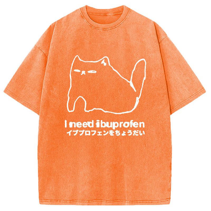 Modecanvas I Need Ibuprofen Cat Washed T-Shirt-modecanvas