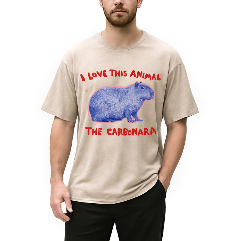 Modecanvas I Love This Animal The Carbonara DTG Printing Washed T-Shirt