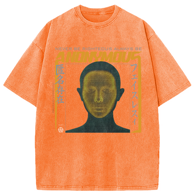 Modecanvas Cyberpunk Anonymous Face DTG Printing Washed T-Shirt