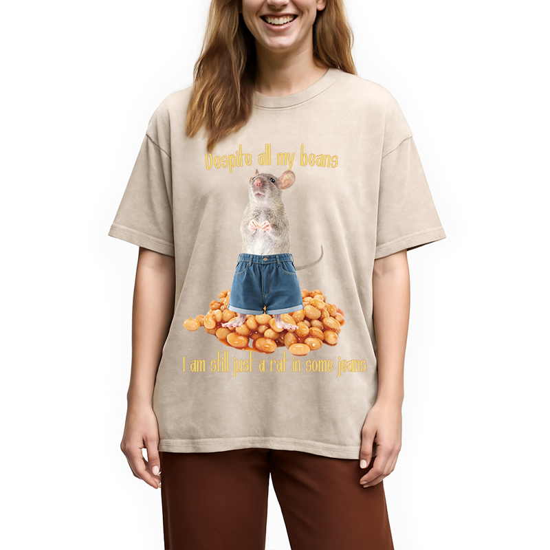 Modecanvas Despite All My Beans DTG Printing Washed T-Shirt