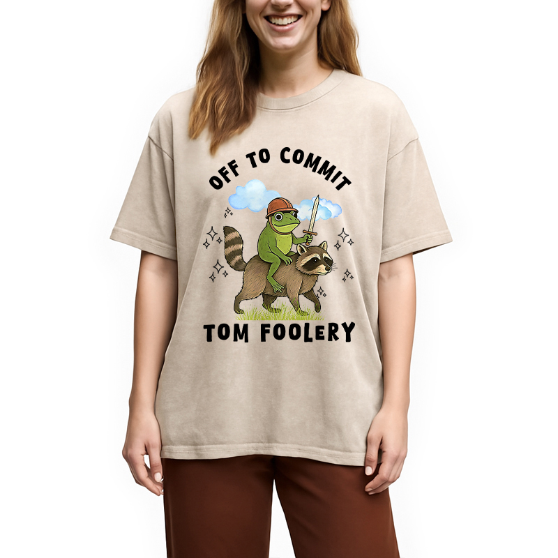Modecanvas Funny Frog Raccoon Sarcastic Meme Washed T-Shirt