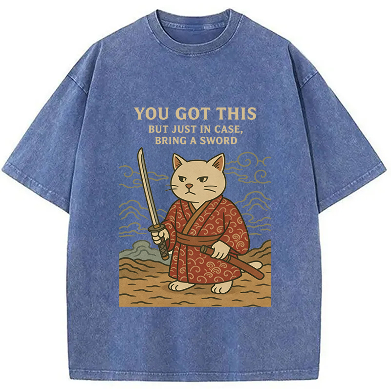 Modecanvas You Got This Japanese Cat DTG Printing Washed T-Shirt