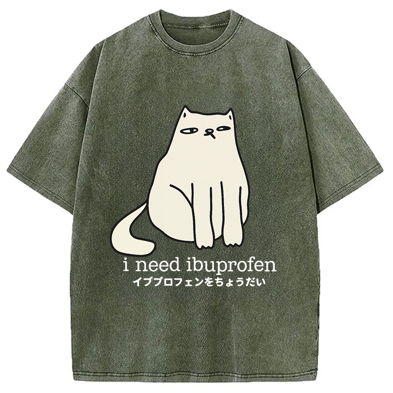 Modecanvas Funny Sad Cat Washed T-Shirt
