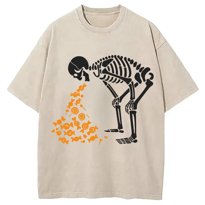 Modecanvas Candies Funny Halloween Skeleton Washed T-Shirt