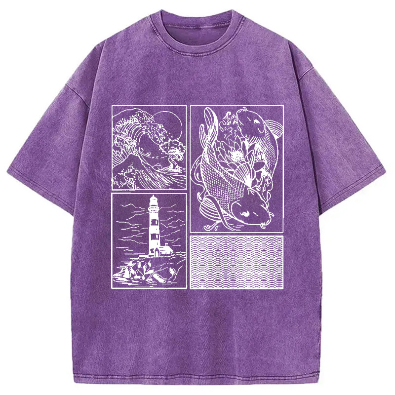Modecanvas Vintage Minimalist Marine Life Japan Washed T-Shirt