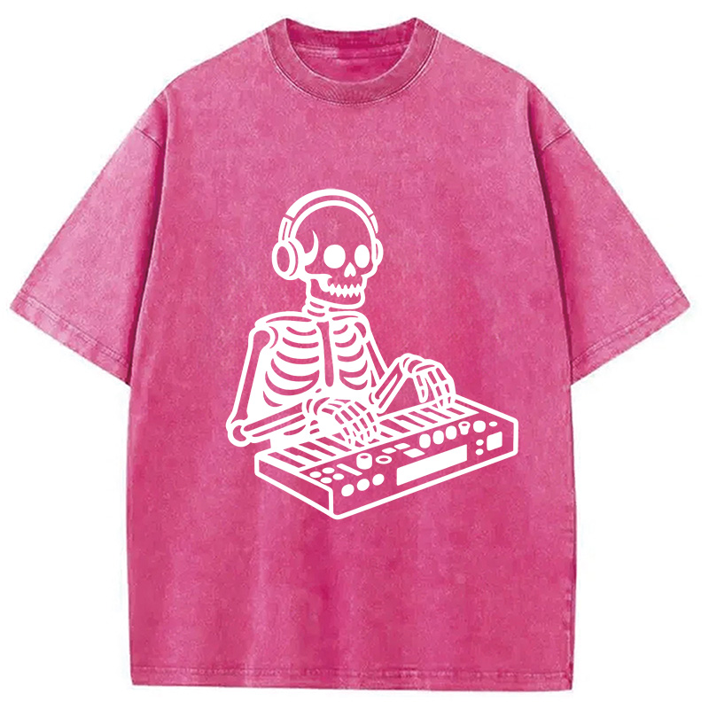 Modecanvas Skeleton Playing The Music Washed T-Shirt