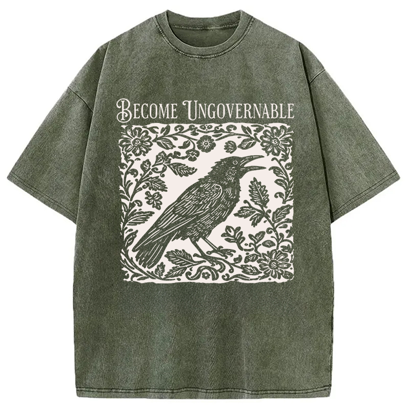 Modecanvas Become Ungovernable Bird DTG Printing Washed T-Shirt