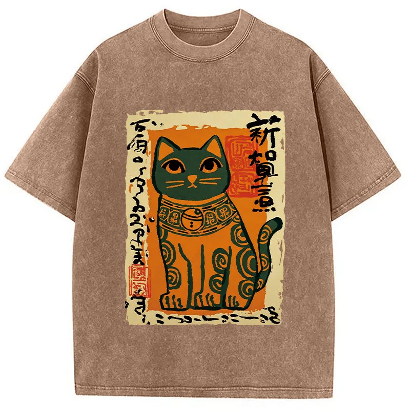 Modecanvas Lucky Cat DTG Printing Washed T-Shirt