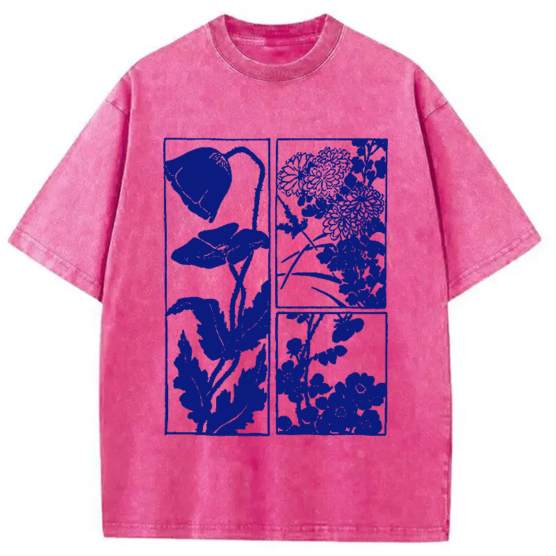 Modecanvas Woodcut Flowers Washed T-Shirt-modecanvas