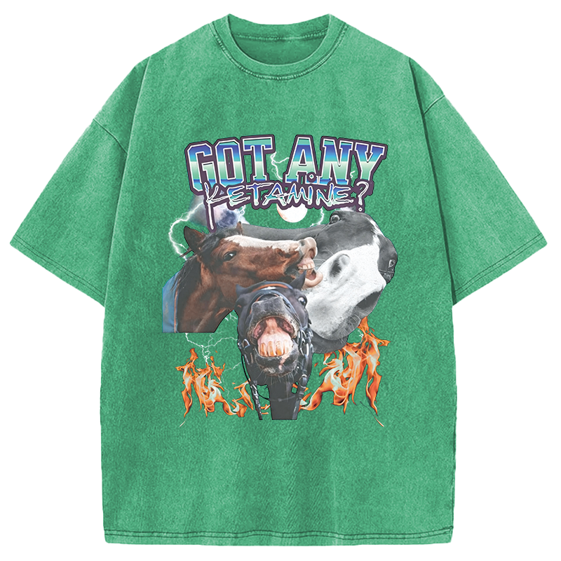 Modecanvas Got Any Ketamine? Funny Horse Meme DTG Printing Washed T-Shirt