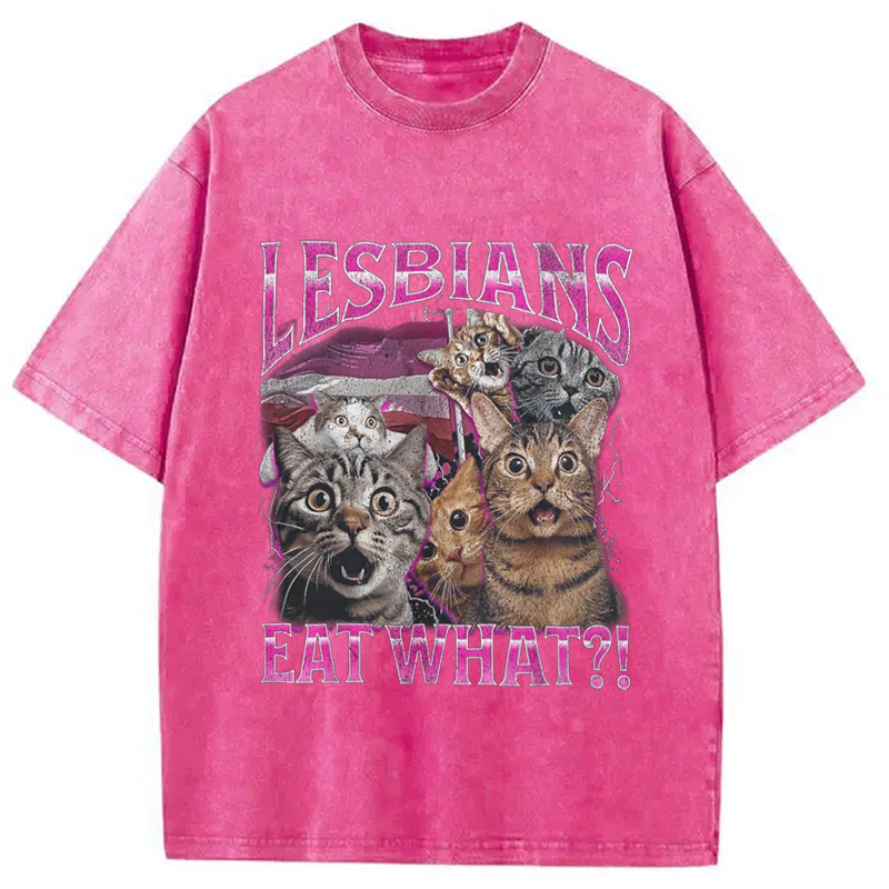 Modecanvas Lesbians Eat What?! Funny Washed T-Shirt-modecanvas
