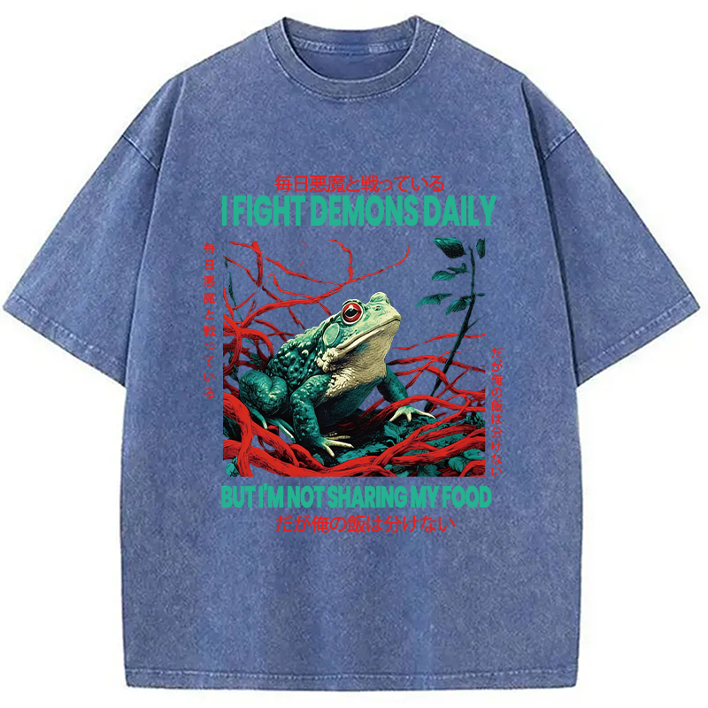 Modecanvas Japanese Frog Horror Art DTG Printing Washed T-Shirt-modecanvas