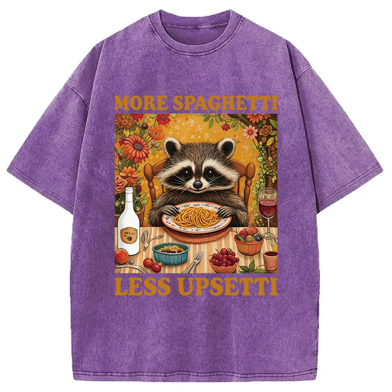 Modecanvas More Spagetti Less Upsetti Raccoon DTG Printing Washed T-Shirt