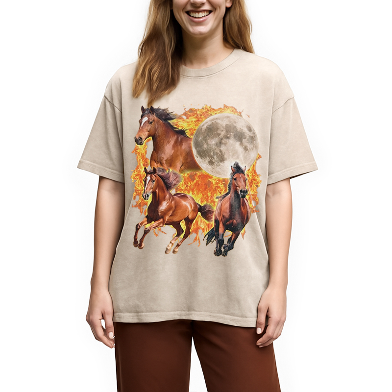 Modecanvas Y2K Fire Horse Year DTG Printing Washed T-Shirt