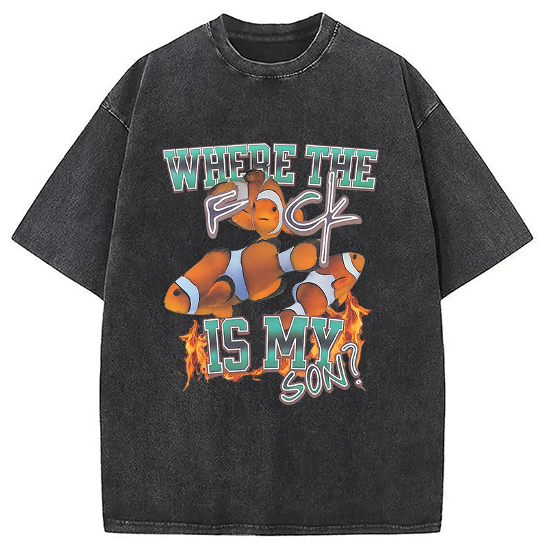 Modecanvas Where The F*ck Is My Son Washed T-Shirt