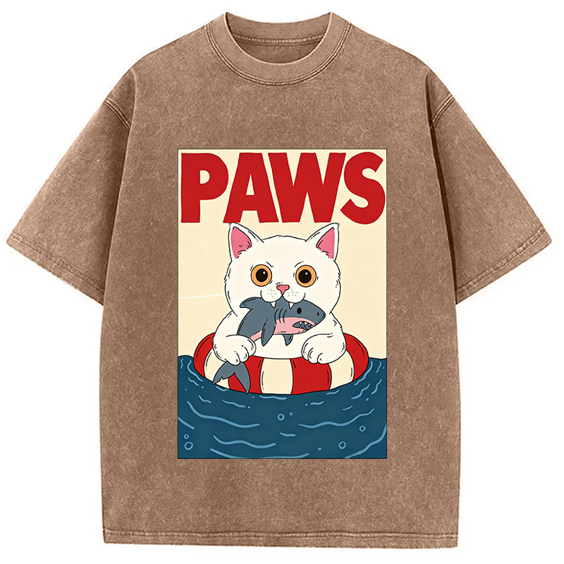 Modecanvas Cat Eats Shark DTG Printing Washed T-Shirt