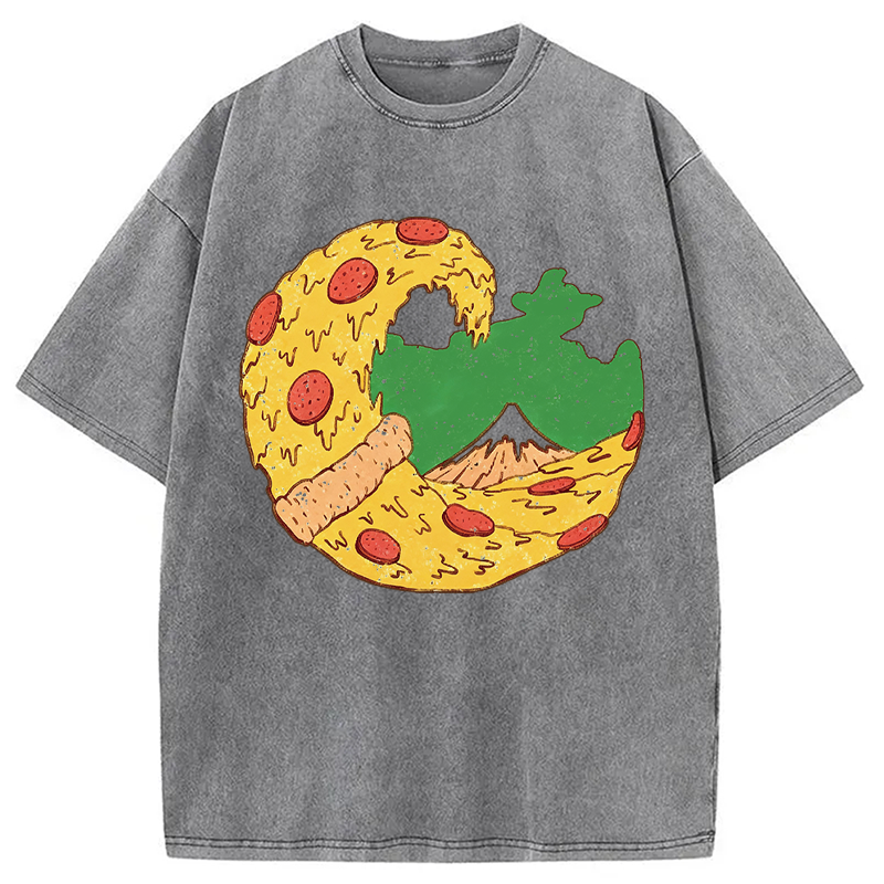 Modecanvas The Great Pizza of Kanagawa DTG Printing Washed T-Shirt