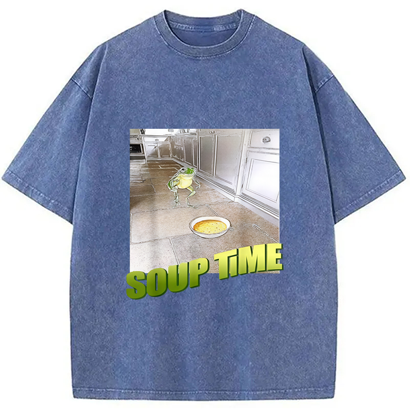 Modecanvas Soup Time Meme Frog Meme Washed T-Shirt