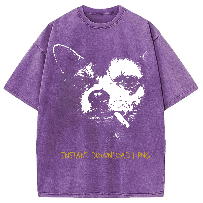 Modecanvas Funny Smoking Chihuahua DTG Printing Washed T-Shirt