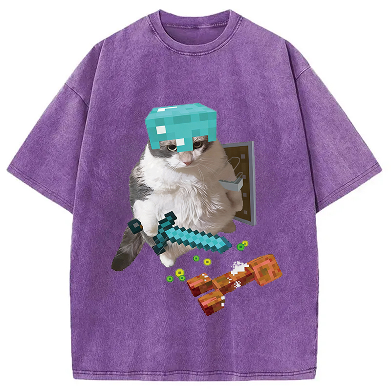 Modecanvas Diamond Armor Cat Creeper Washed T-Shirt