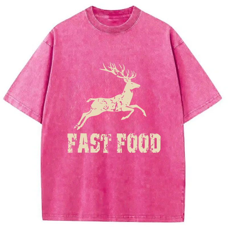 Modecanvas Fast Food Deer DTG Printing Washed T-Shirt-modecanvas