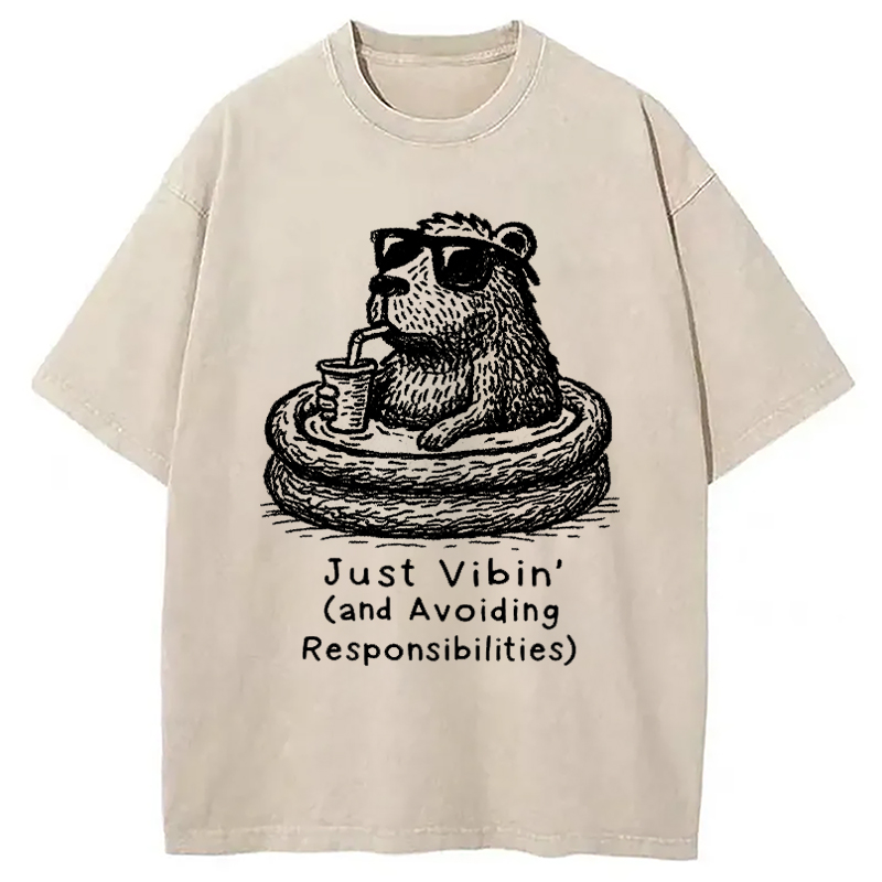 Modecanvas Capybara On A Bathing Vacation Washed T-Shirt