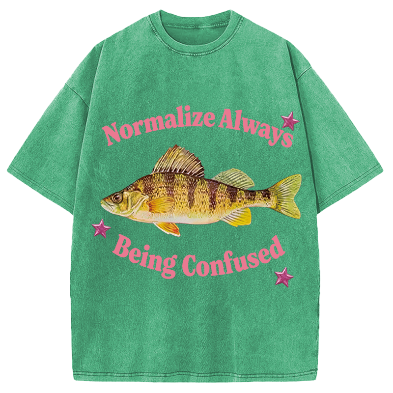 Modecanvas Normalize Always Being Confused Funny Fish DTG Printing Washed T-Shirt
