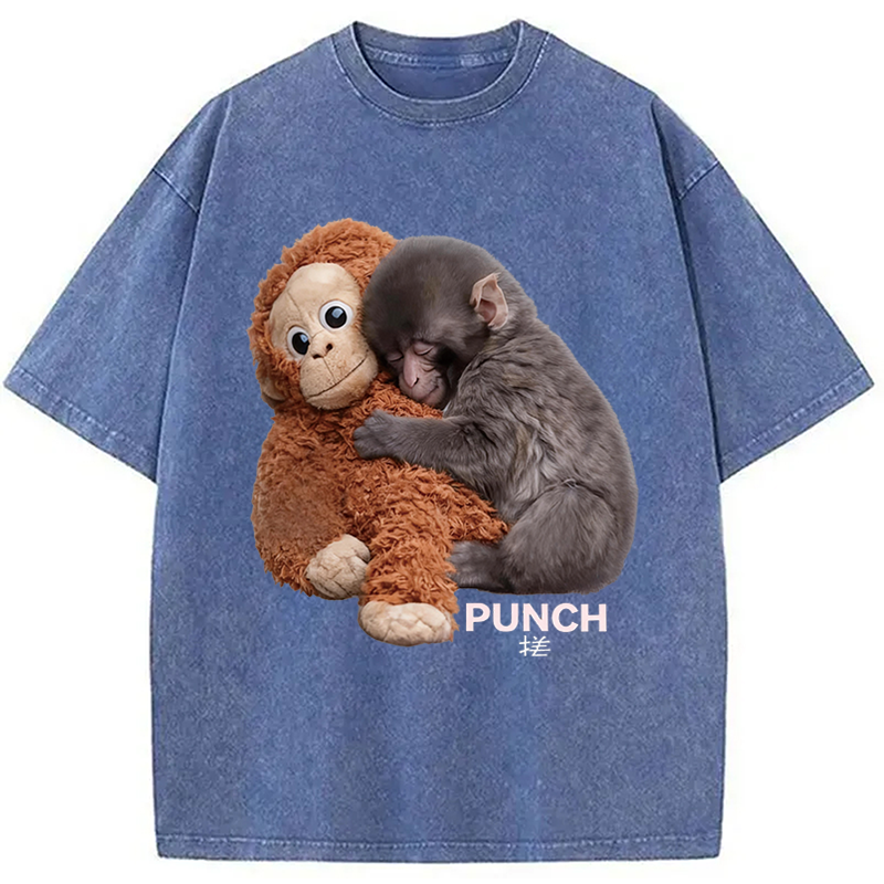 Modecanvas Cute Monkey DTG Printing Washed T-Shirt