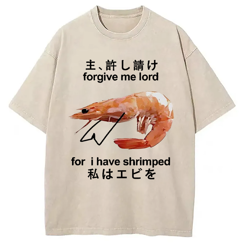Modecanvas Retreating Shrimp Washed T-Shirt-modecanvas