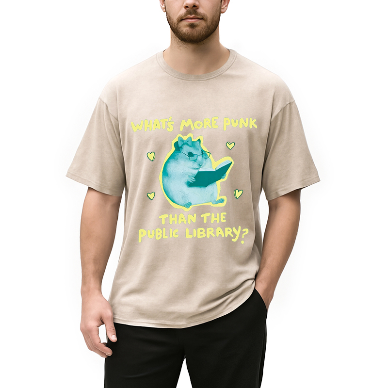 Modecanvas Public Library Rat Punk DTG Printing Washed T-Shirt