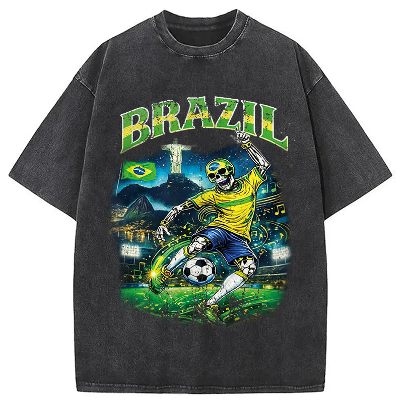 Modecanvas Brazil Soccer Vintage DTG Printing Washed T-Shirt