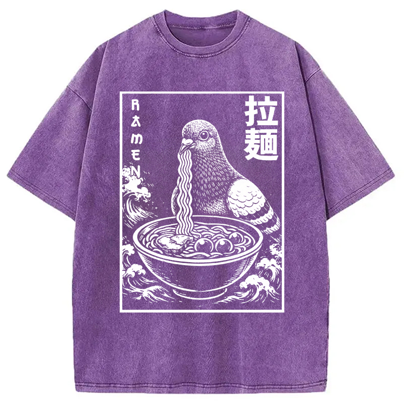 Modecanvas Ramen Pigeon DTG Printing Washed T-Shirt