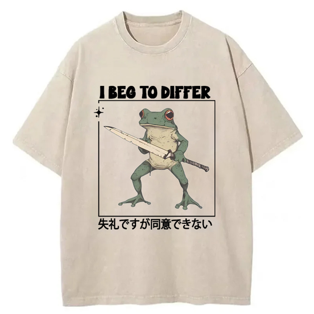 Modecanvas Funny Frog Graphic I Beg To Differ Frog Japanese Washed T-Shirt