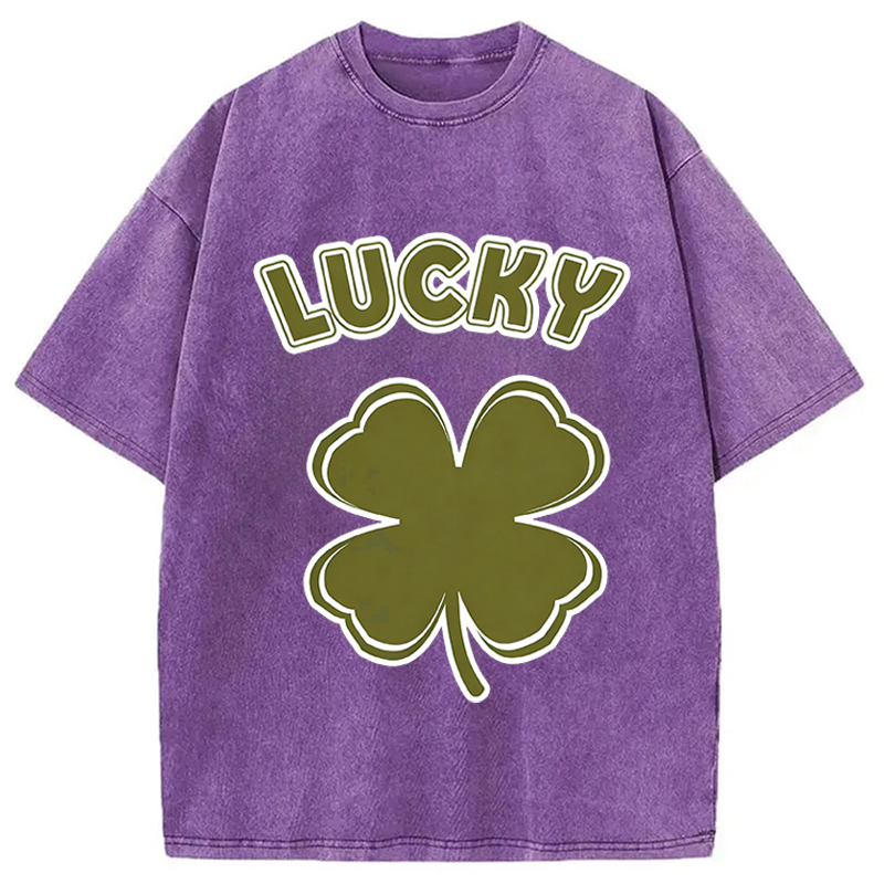 Modecanvas Lucky Shamrock Retro DTG Printing Washed T-Shirt