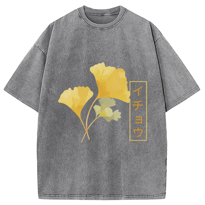 Modecanvas Japanese Aesthetic Ginkgo Leaf Washed T-Shirt