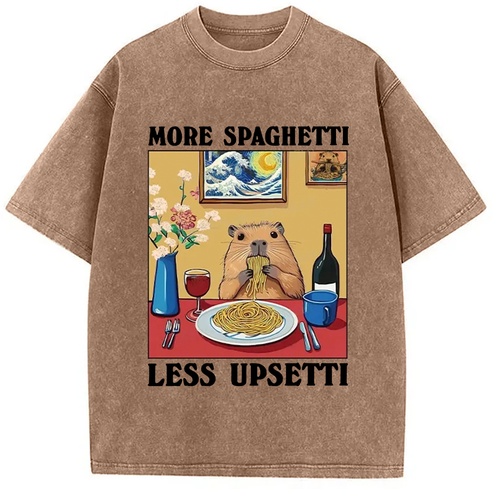Modecanvas More Spaghetti Less Upsetti Capybara Washed T-Shirt