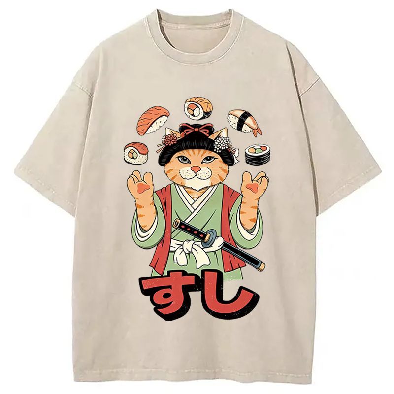 Modecanvas JUGGLING SUSHI DTG Printing Washed T-Shirt