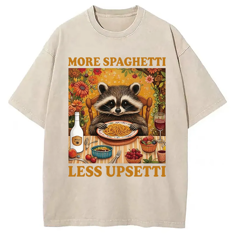 Modecanvas More Spagetti Less Upsetti Raccoon DTG Printing Washed T-Shirt