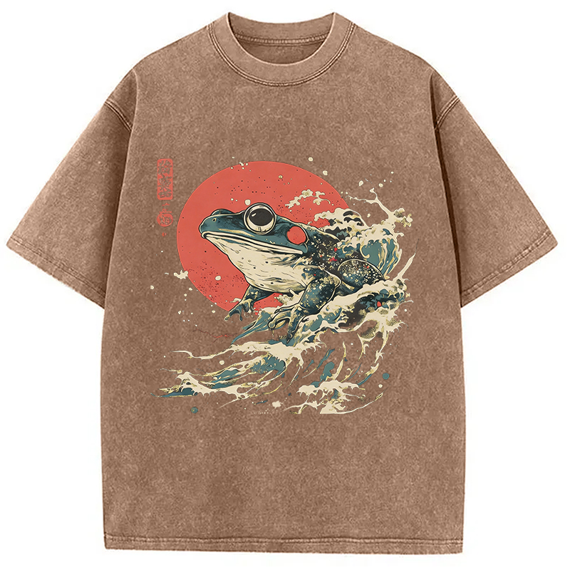 Modecanvas Matsumoto Hoji Frog DTG Printing Washed T-Shirt-modecanvas