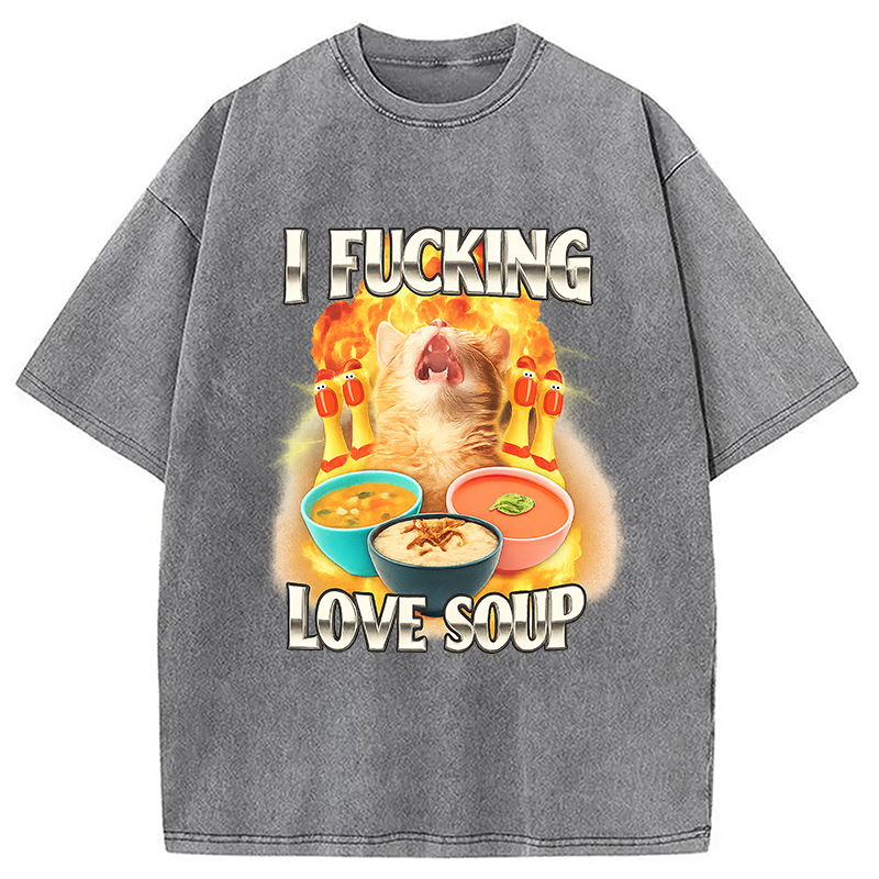 Modecanvas I Love Soup Meme Washed T-Shirt