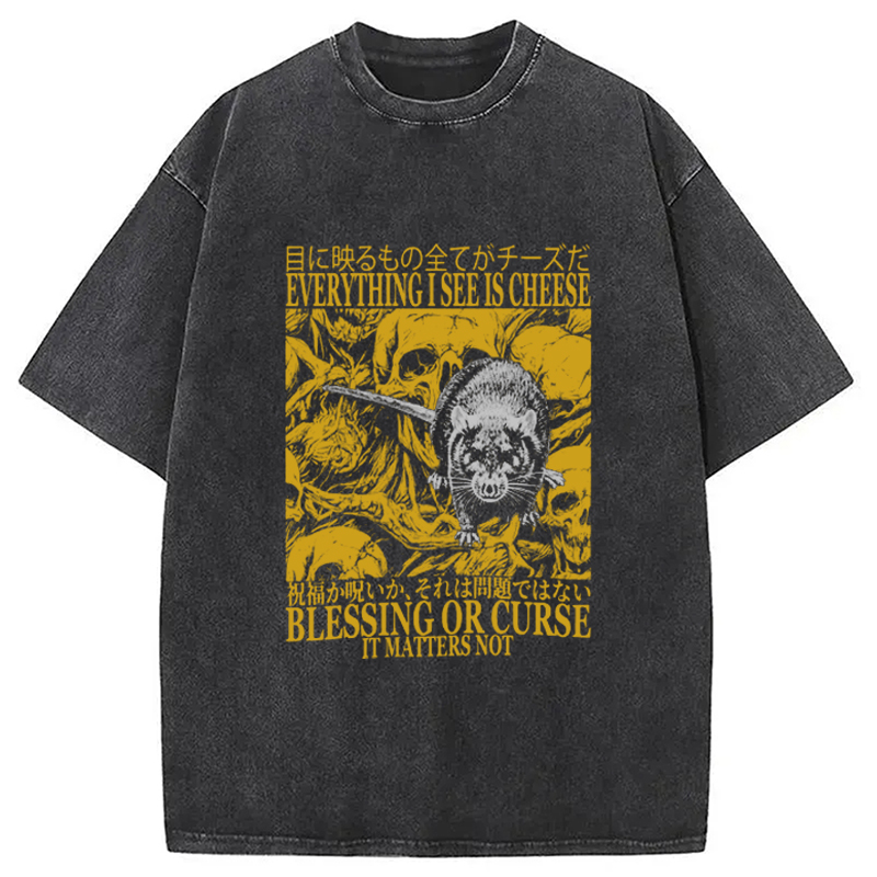 Modecanvas Everything I See is Cheese Vintage Japanese Rat Washed T-Shirt