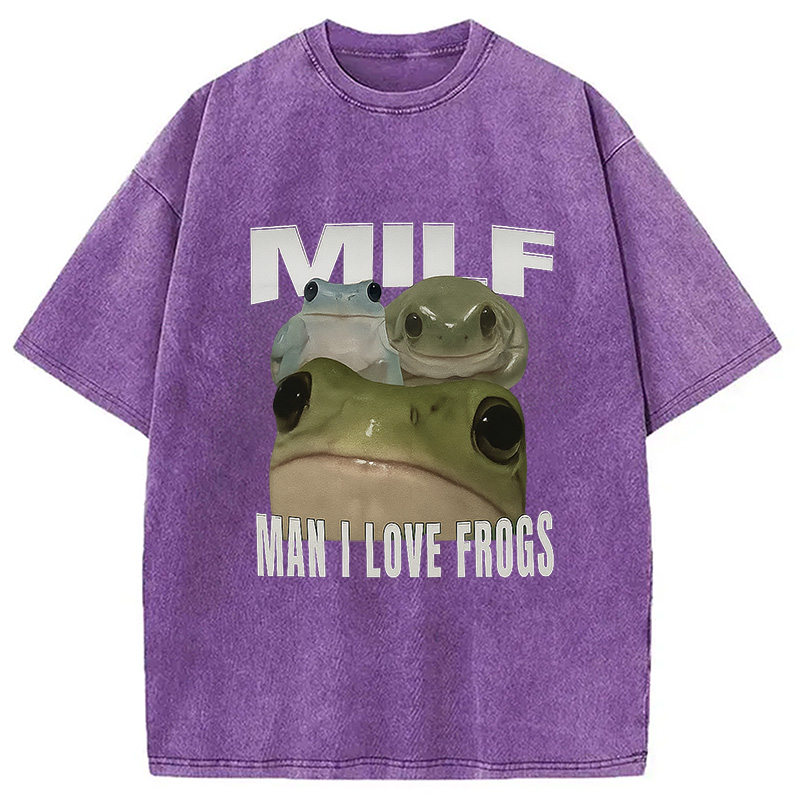 Modecanvas Man I Love Frogs Washed T-Shirt-modecanvas