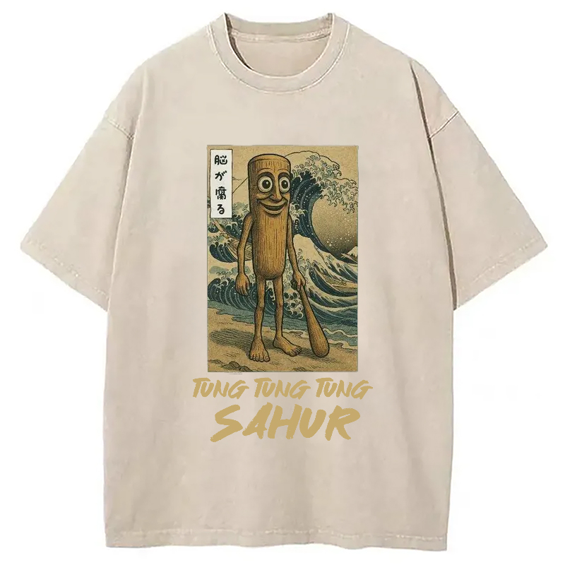 Modecanvas Tung Tung Tung Sahur Brainrot Washed T-Shirt-modecanvas