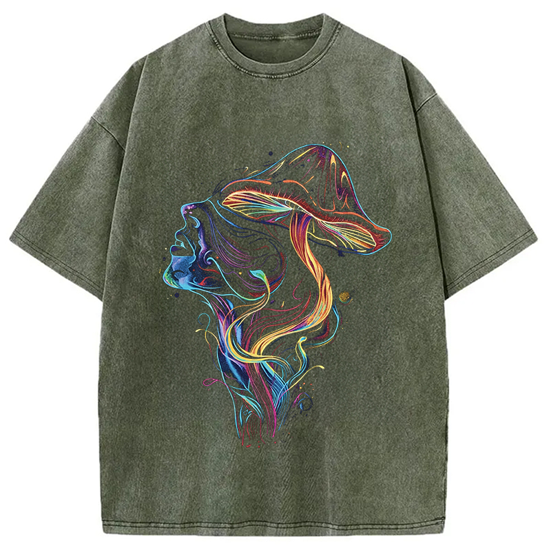 Modecanvas Psychedelic Mushroom Stoner DTG Printing Washed T-Shirt
