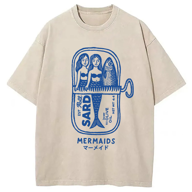 Modecanvas Mermaid Can Washed T-Shirt-modecanvas