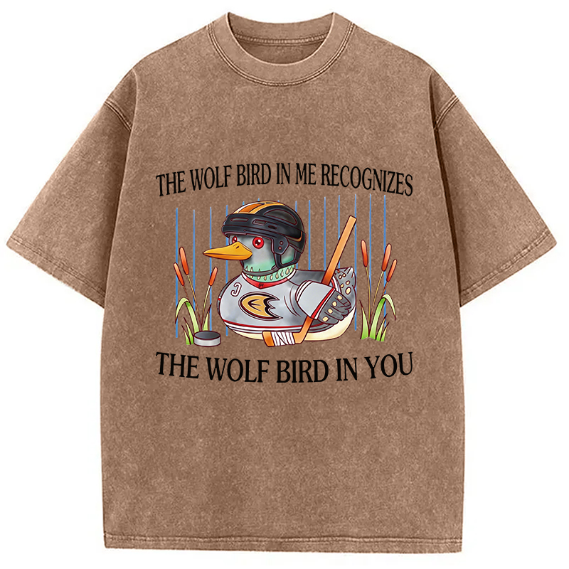 Modecanvas Wolf Bird DTG Printing Washed T-Shirt